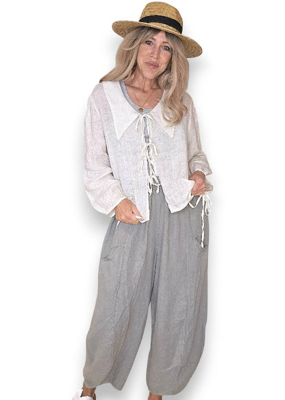 GREY BARREL LINEN PANTS