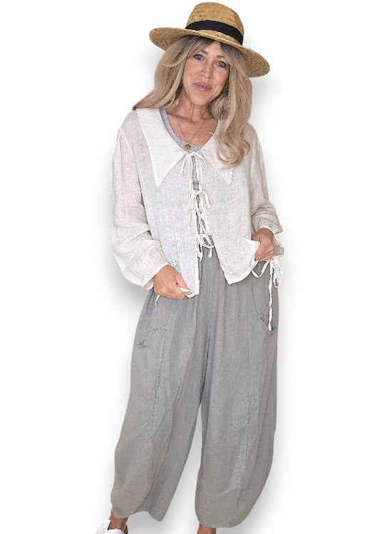 GREY BARREL LINEN PANTS