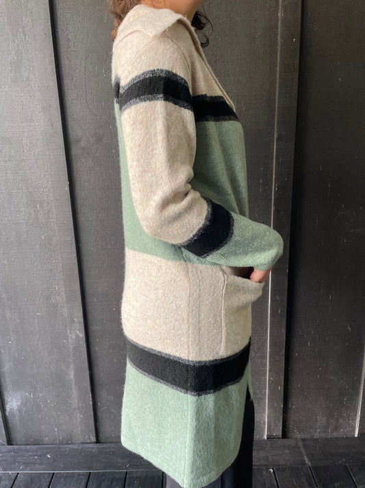 Long Line Cardigan -Aqua Stripe