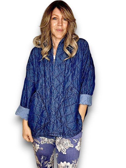 DARK DENIM QUILTED WRAP JKT