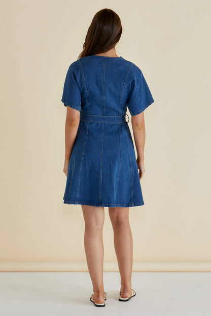 Fiori Denim Dress - Mid Wash