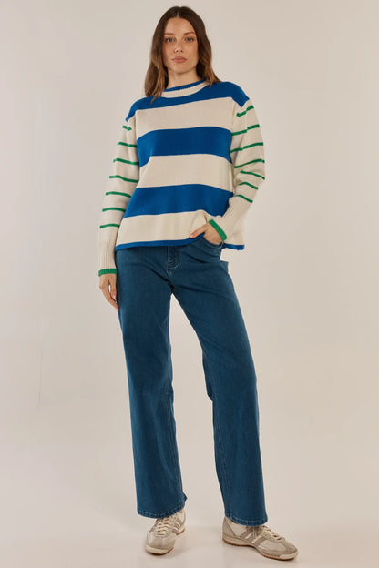 Camryn Knit Sweater - Cream Blue/Green Stripe