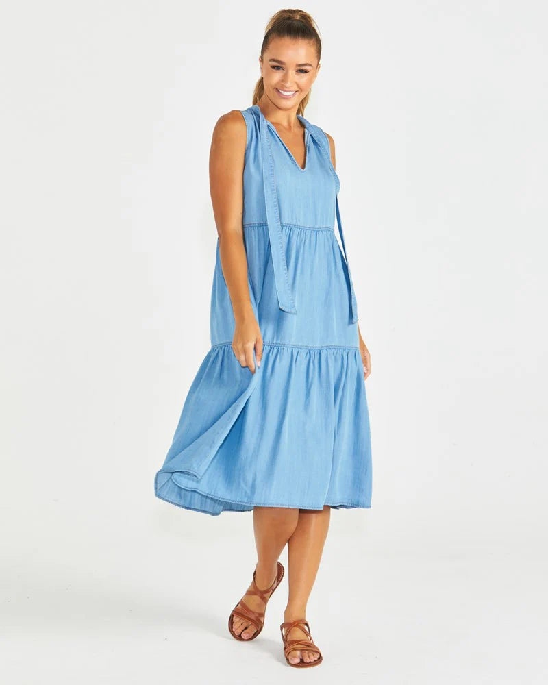 SEVILLE TIERED DRESS - CHAMBRAY