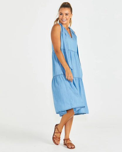 SEVILLE TIERED DRESS - CHAMBRAY