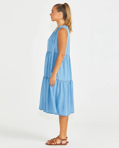 SEVILLE TIERED DRESS - CHAMBRAY