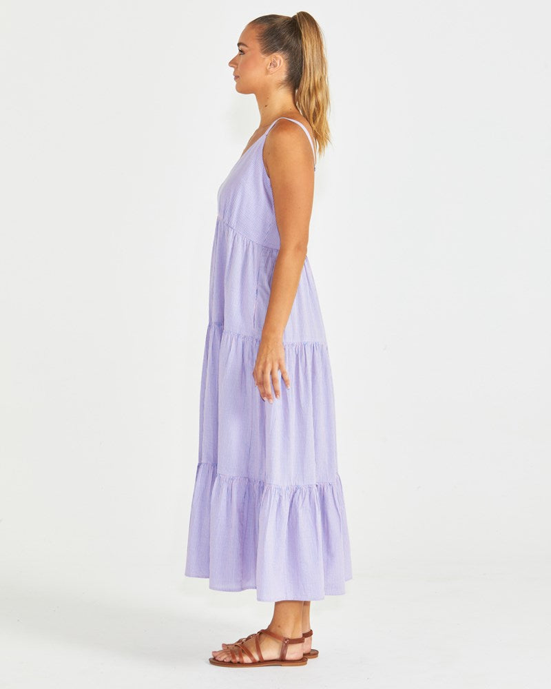 PHILLIPA TIERED MAXI DRESS - BLUE/PINK STRIP