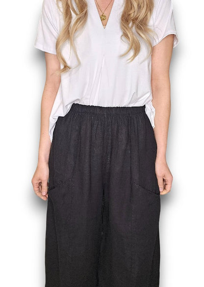 BLACK BARREL LINEN PANTS