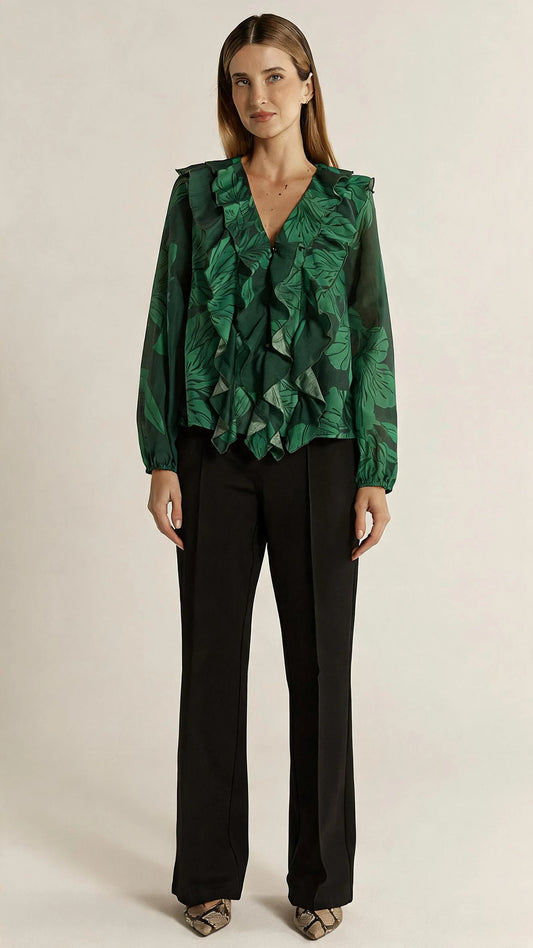 Lynn Ruffle Blouse - Evergreen