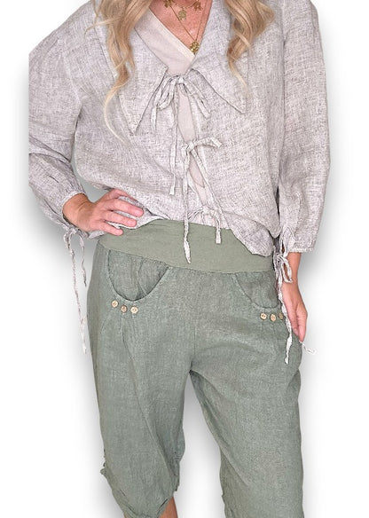 HELGA MAY FOREST PLAIN CAPRI LINEN PANT