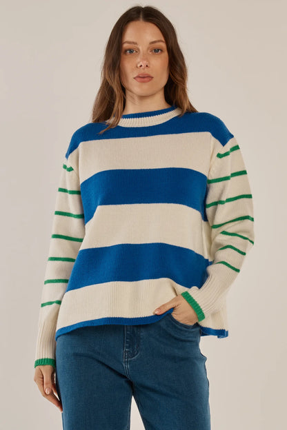 Camryn Knit Sweater - Cream Blue/Green Stripe
