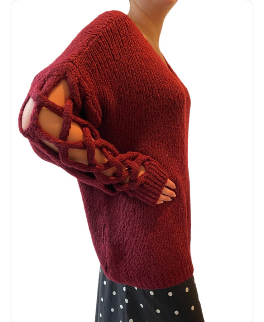 Plait Sleeve Knit - Burgundy