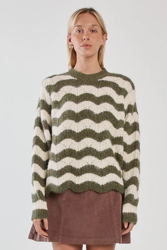 Nikkita Wavy Stripe Knit jumper - Cream/Olive