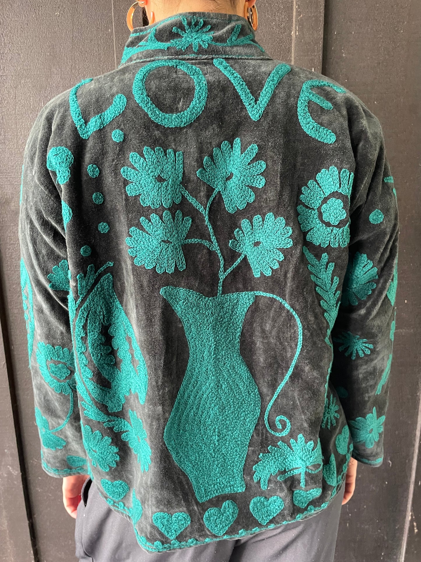Velvet Jacket - Gray/teal LOVE