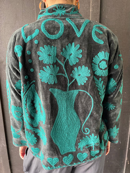 Velvet Jacket - Gray/teal LOVE