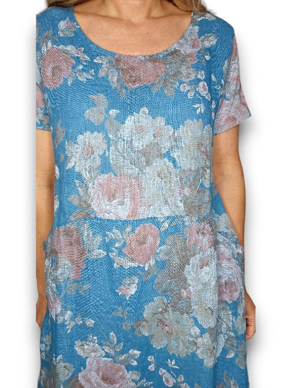 TURQUOISE SCARLETT ROSE JUNGLE DRESS