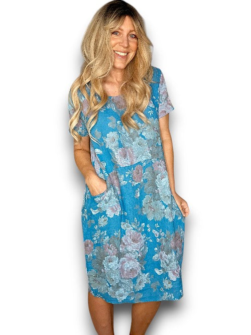 TURQUOISE SCARLETT ROSE JUNGLE DRESS