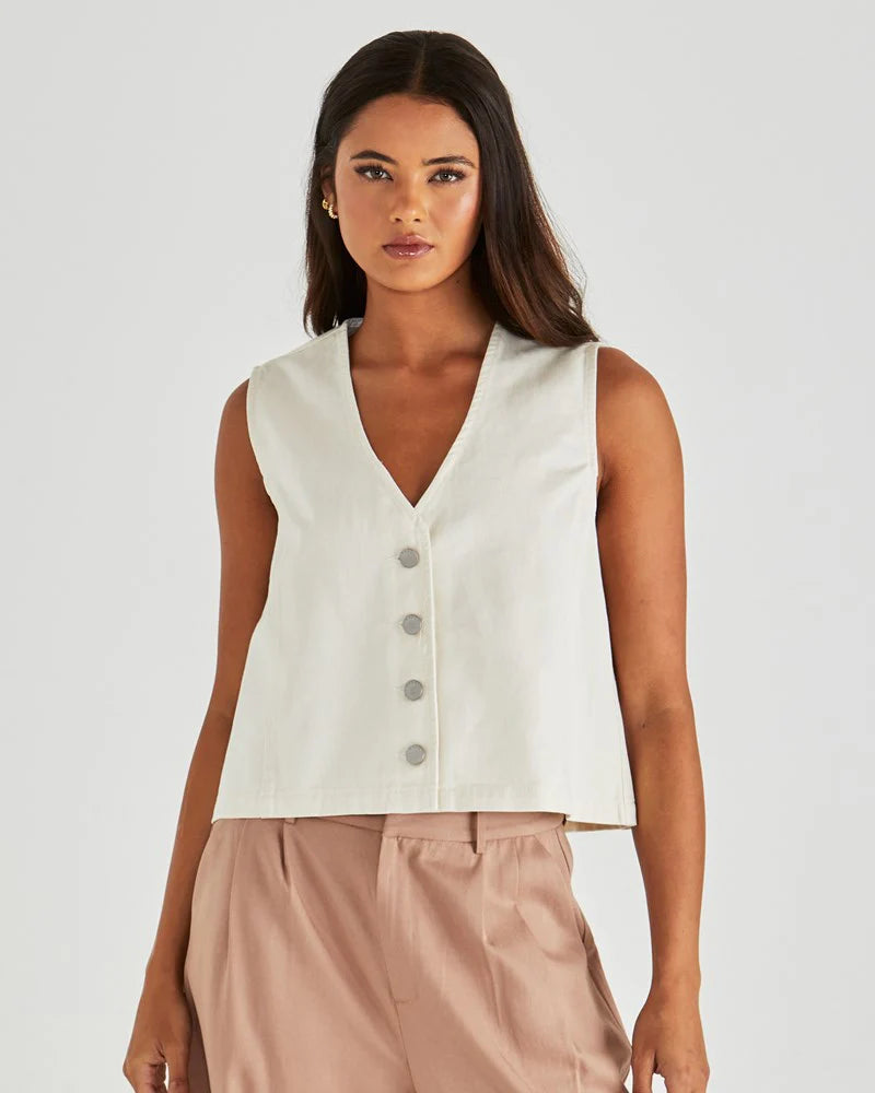 SABINE DENIM VEST - PARCHMENT WASH