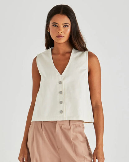 SABINE DENIM VEST - PARCHMENT WASH