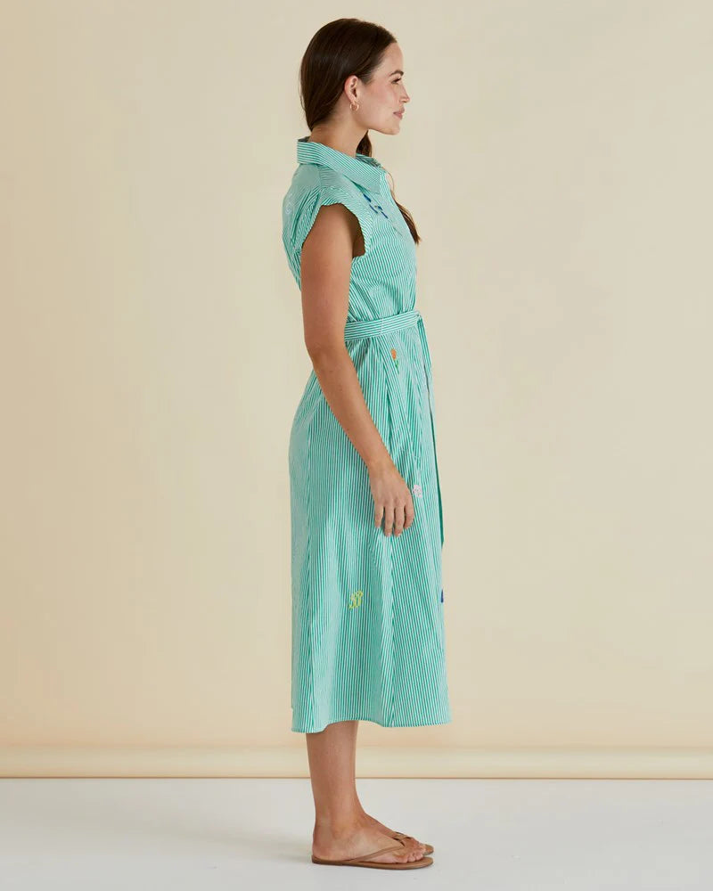 Gloria Floral Dress - Floral Green Stripe