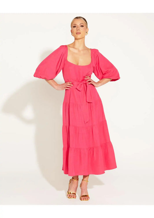 One And Only Tiered Midi Dress - Hot Pink