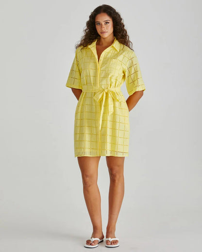 HELMI BRODERIE SHIRT DRESS - YELLOW