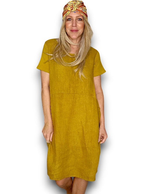 MUSTARD PLAIN JUNGLE DRESS