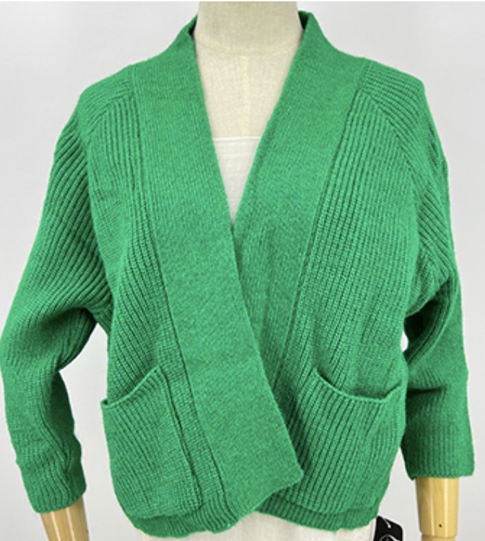 Cropped Knit Cardigan -Green