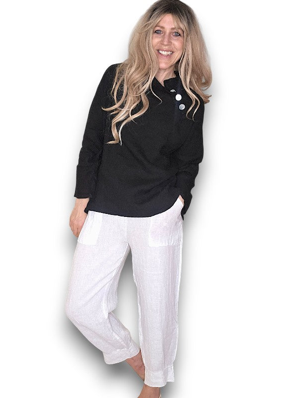 BLACK PEARL BUTTON MOKU LONG SLEEVE TOP