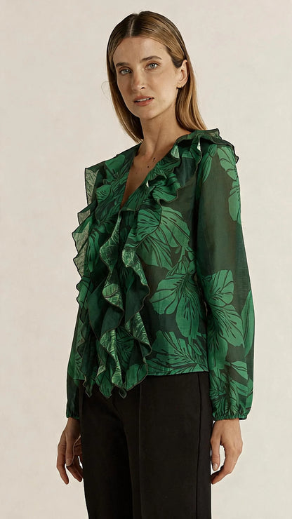 Lynn Ruffle Blouse - Evergreen