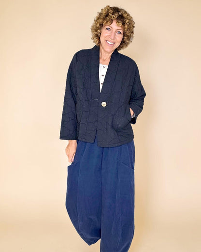BLACK LOVE HEART GOLD BUTTON QUILT JACKET