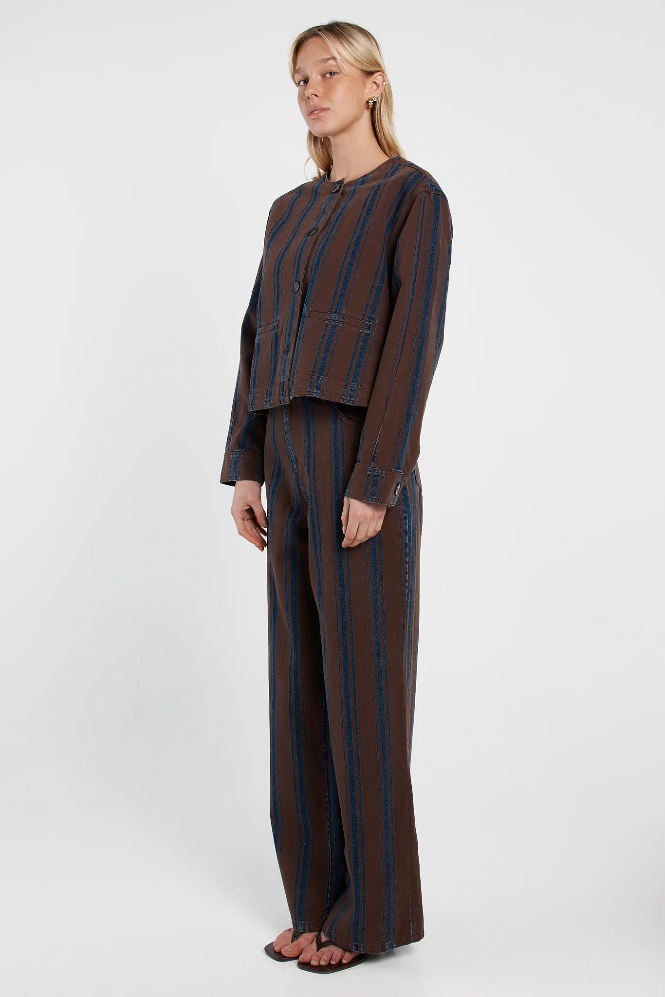 Maja Stripe Denim Jacket - Choc/Rinse