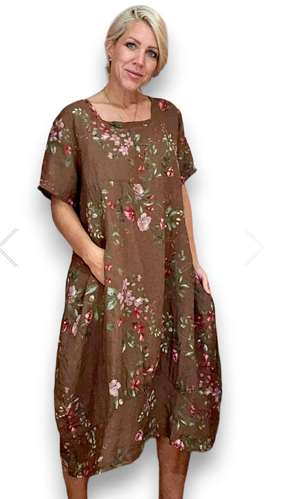 COFFEE LINGONBERRY MID SLEEVE MAXI DRESS