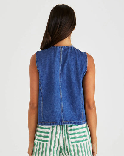 SABINE DENIM VEST - MID BLUE WASH