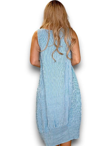 LIGHT BLUE STRIPE MAXI TANK DRESS