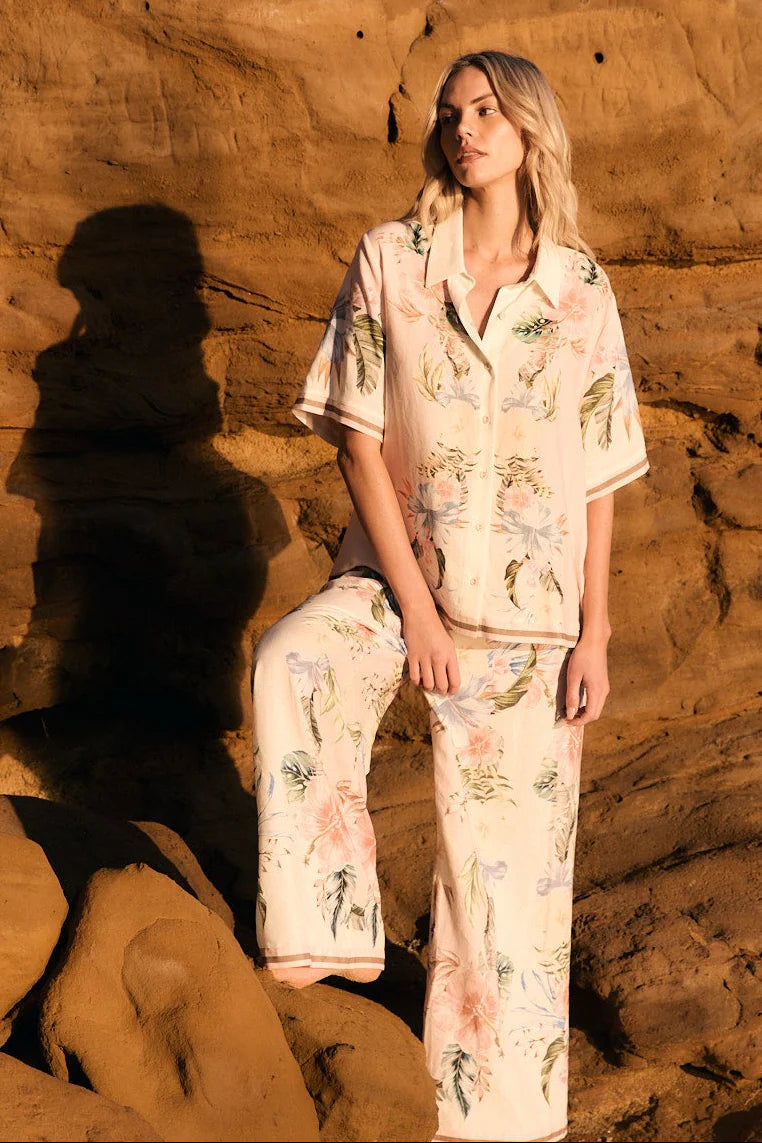 Solara Placement Print Collared Shirt - Pink Print