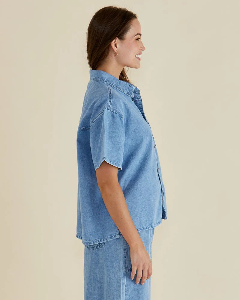 Saffra Short Sleeve Denim Shirt - Medium Wash