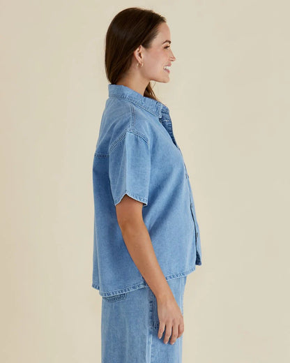 Saffra Short Sleeve Denim Shirt - Medium Wash