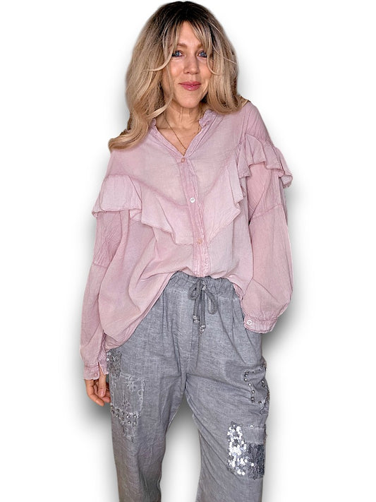 BABY PINK FRILL LONG SLEEVE TUNIC