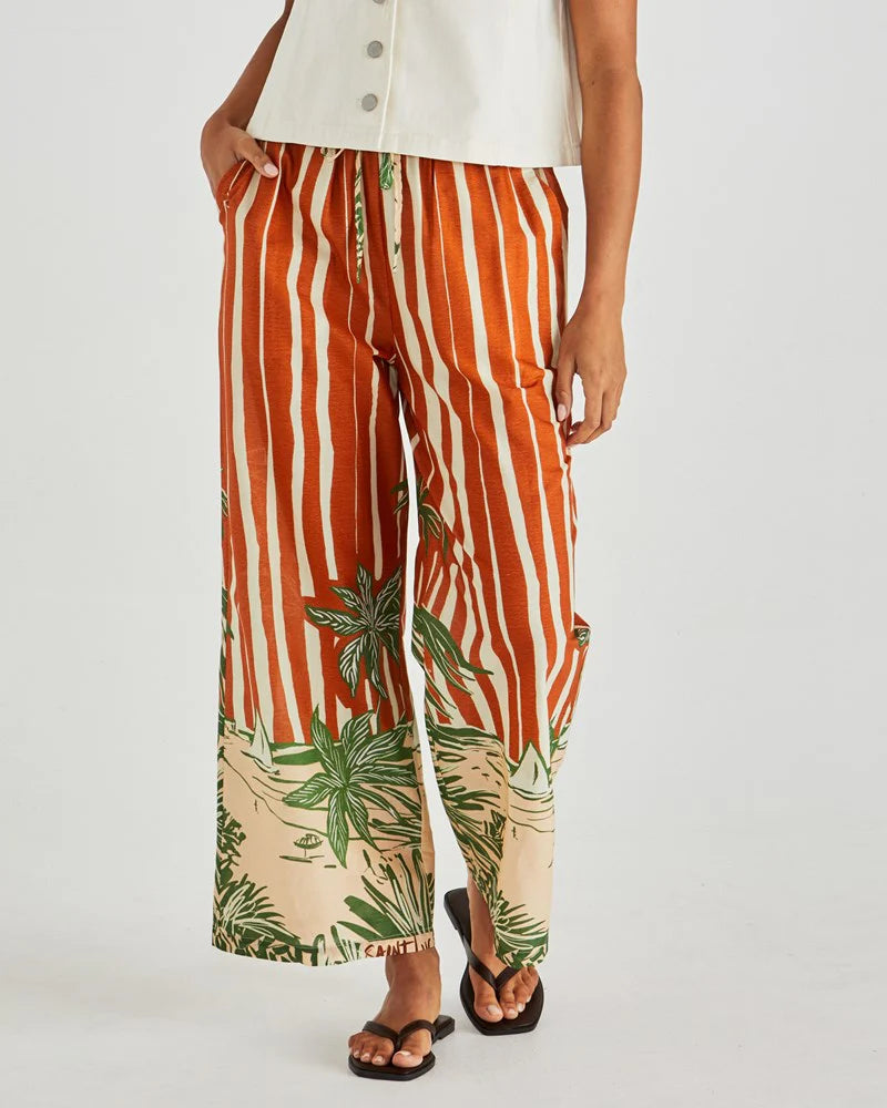 MINA ELASTICATED PANT - PALM STRIPE