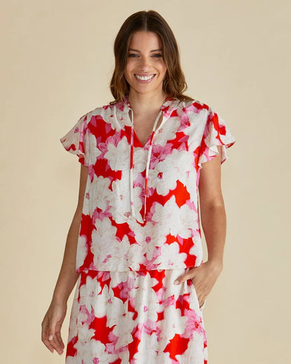 Lyra Blouse - Red Floral Print