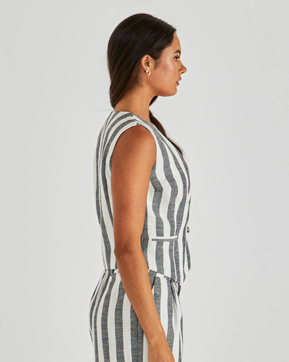 NEVADA VEST - CREAM BLACK STRIPE