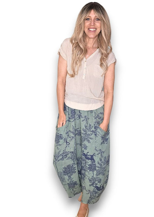 SAGE FRENCH TOILLE BARREL LINEN PANTS