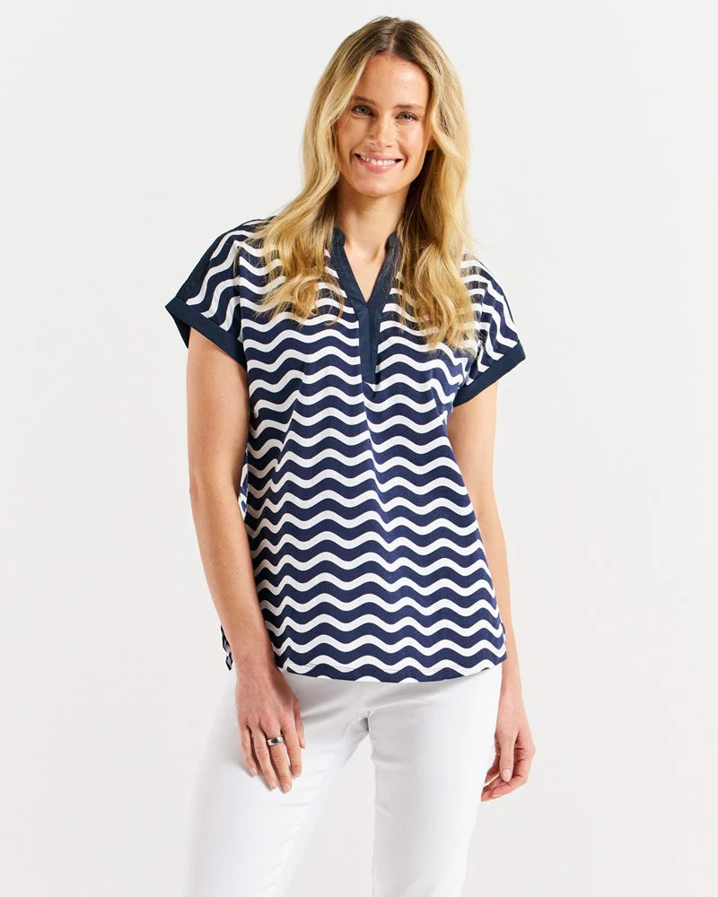 Bridie Tee - Navy Wave Stripe