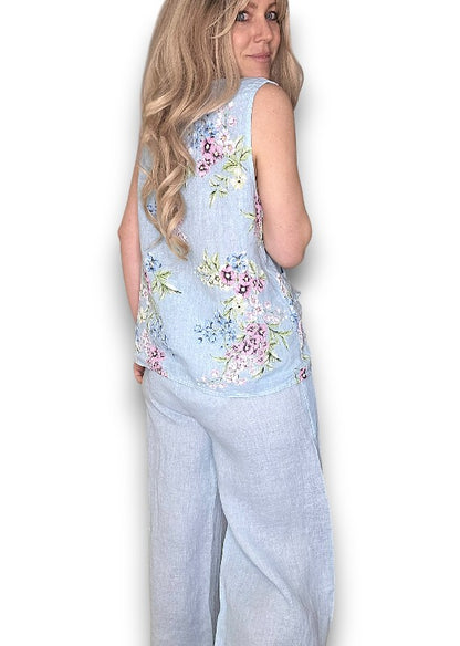 BABY BLUE ROSIE LINEN TANK TOP