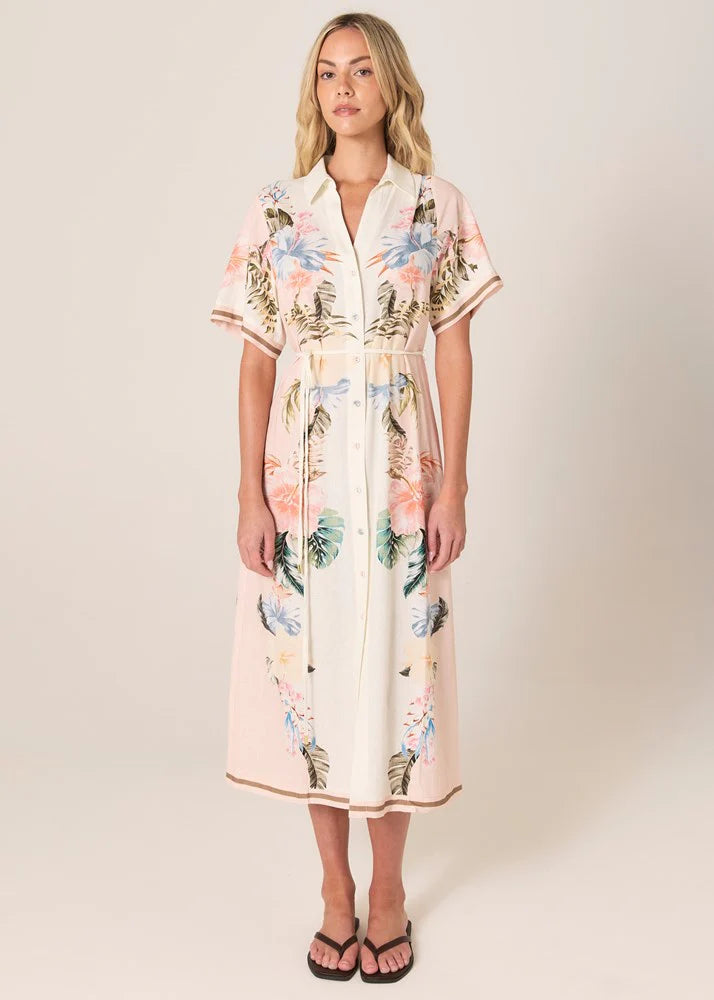 Solara Placement Print Shirt Dress - Pink Print