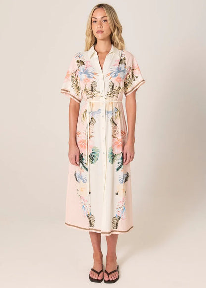 Solara Placement Print Shirt Dress - Pink Print