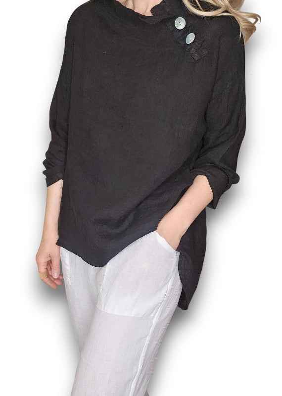 BLACK PEARL BUTTON MOKU LONG SLEEVE TOP