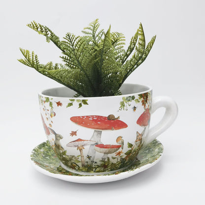 Enchanted Garden Tea Cup Planter Red