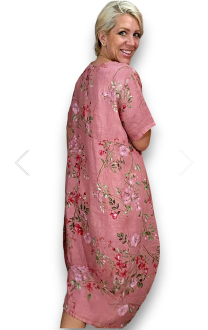 BERRY PINK LINGONBERRY MID SLEEVE MAXI DRESS