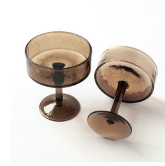 Hand Blown Recycled Glass Coupe Set/2 Smoke